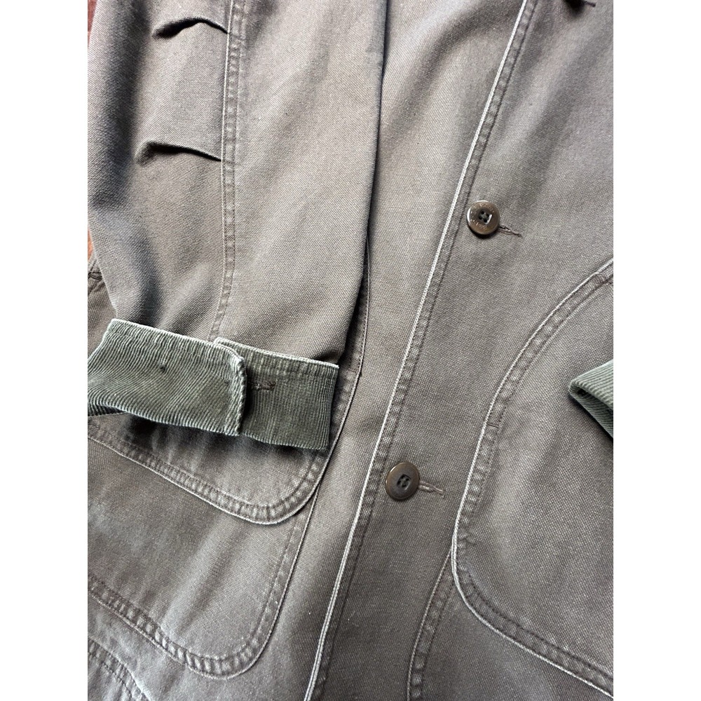 L.L. Bean Canvas Barn Chore Jacket Olive Green Corduroy Collar Flannel Lined - Picture 2 of 11